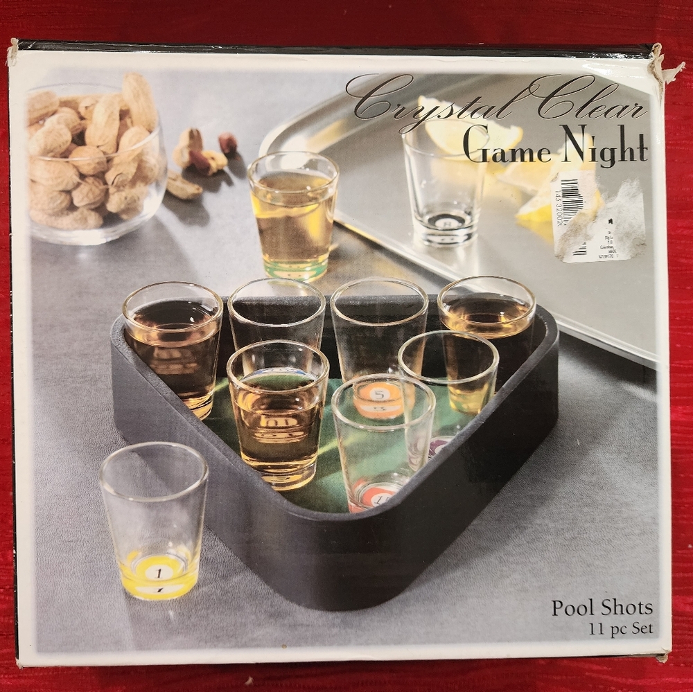 Shot glasses,  crystal clear game night, pool shots